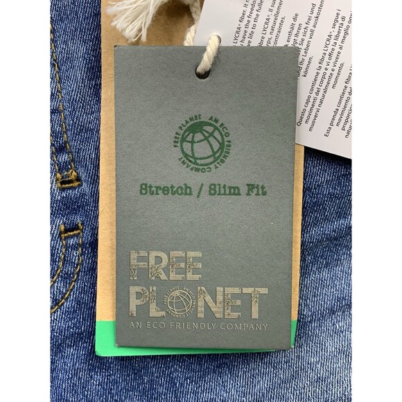 Free Planet Denim Jeans Mens 32X32 Blue Destroyed Distressed Stretch Slim Fit - Picture 13 of 16